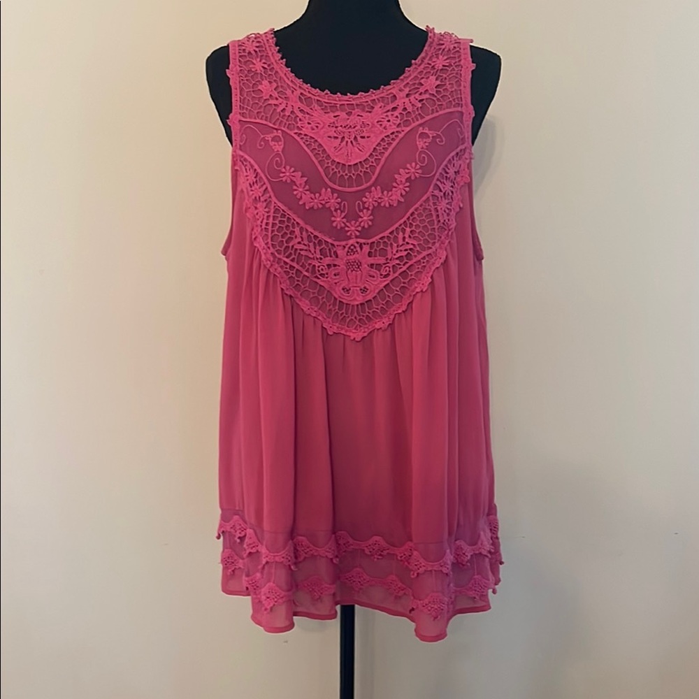 Entro Pink Crochet and Lace Boho Sleeveless Blouse Size L